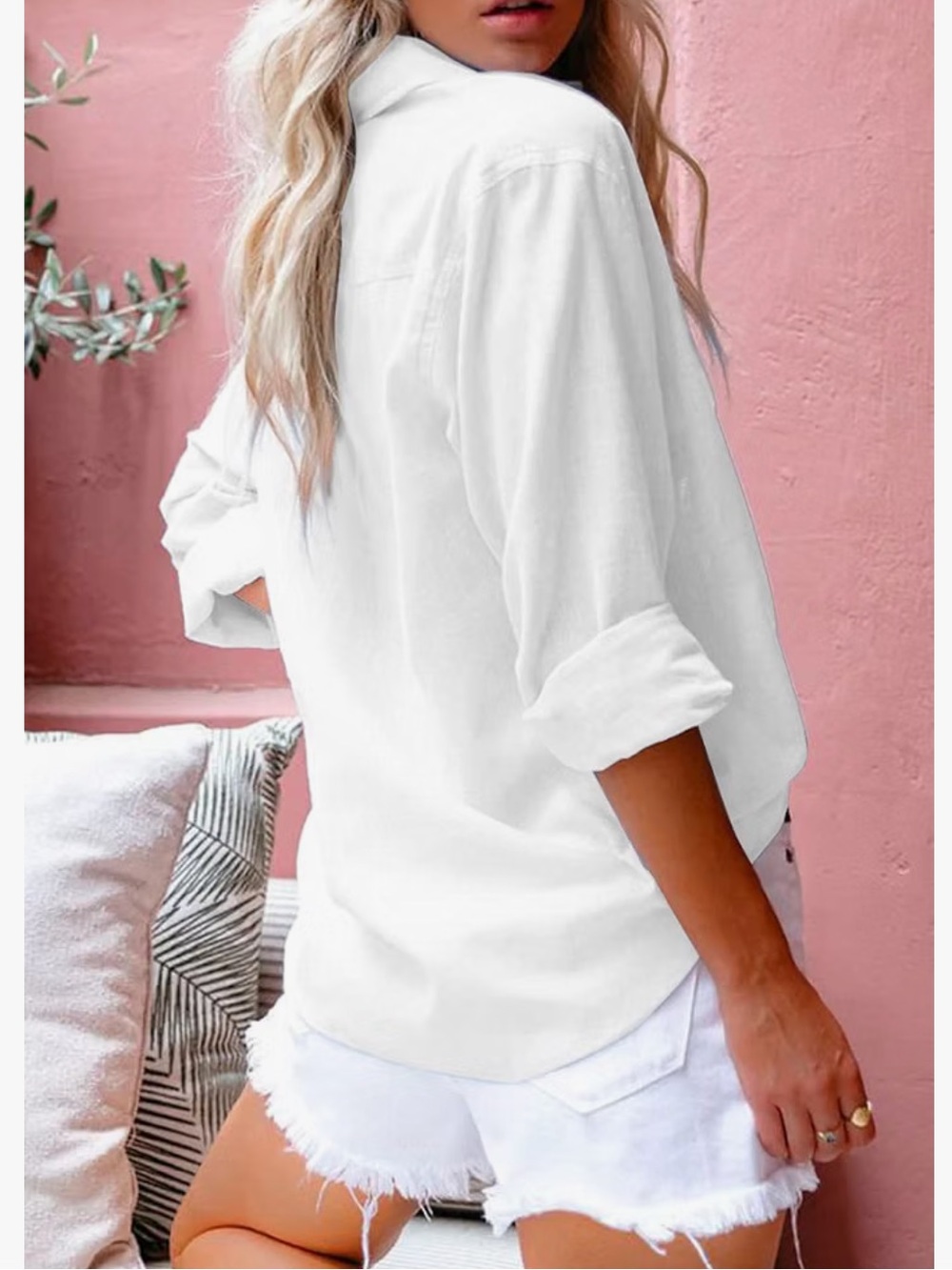 Classic White Button-Down Shirt with Chest Pocket - Picture 2 of 2